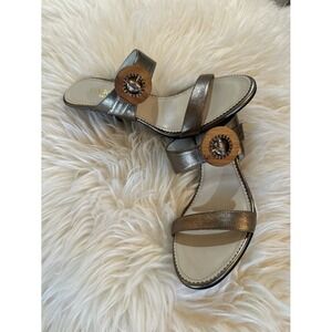 Vintage Rangoni Metallic Pewter‎ Heels with Wood Accent 8 NWOT